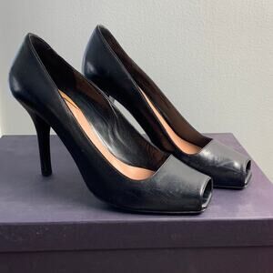 Prada Capretto Pretty‎ Nero Authentic Black Peep Toe Pumps size 37.5